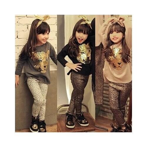 Girls clothing set autumn leopard print casual sports girl suit 2-10 years kids clothes baby children cartoon pullover baby girl