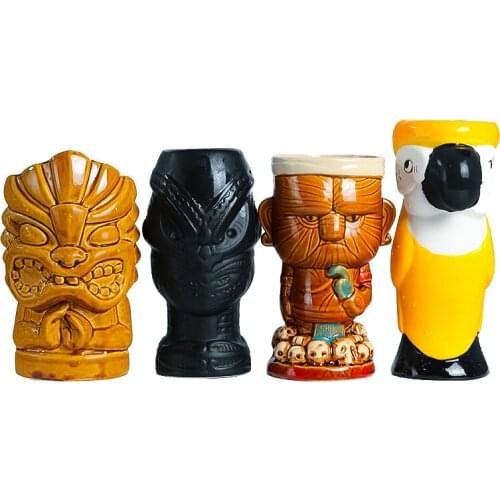 400-550ml Creative Ceramic Hawaiian Tiki Cup Parrot Statue Samurai Pattern Cocktail Beer Mug Classical Drinkware