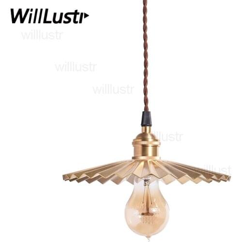 Handmade pleated copper pendant light minimalist design brass lamp home office shop studio restaurant hotel suspension lighting