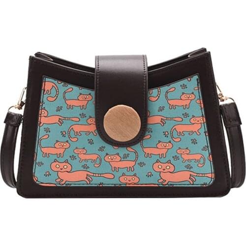 Fashion Women Cartoon Printing Underarm Bag PU Leather Ladies Casual Shoulder Bag Handbag