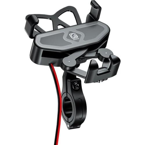 Motorcycle Phone Mount Holder with USB Charger Port Universal Rear Mirror Handlebar Cradle Holder for 4-7inch Smartphone