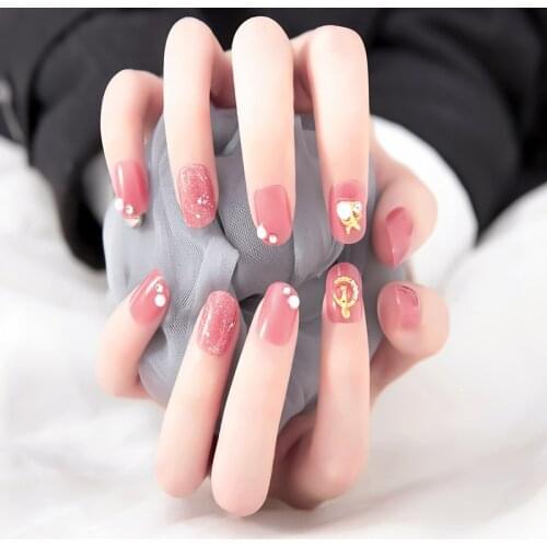 Fake Nails White Powder Pearl Wear-resistant Nail Stickers Finished Nail Stickers 24 Nail Stickers With Glue Nails Accesorios