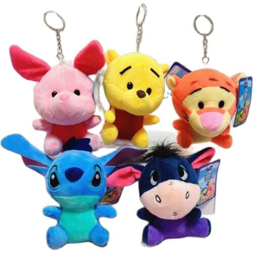 Wholsale 20pcs 10cm Winnie the Pooh Lilo Stitch Plush Toys Cute Donald Duck Daisy Animal Stuffed Small Pendant Gifts For Kids