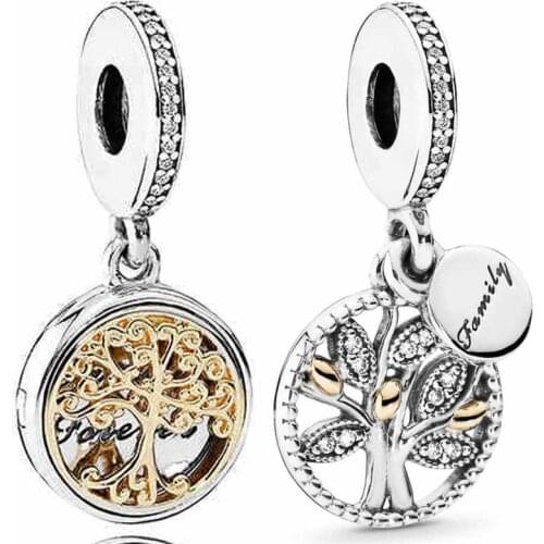 Original Gold Family Roots two-tone locket Tree Of Life Pendant Bead Fit Europe Bracelet 925 Sterling Silver Charm Jewelry