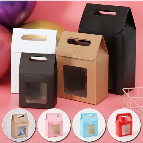 1Pc Kraft Paper Gift Box With Transparent Clear PVC Window Candy Boxes Chocolate Packaging Bags Wedding Party Favour Supplies