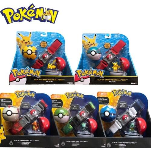 POKEMON 1 PCS Genuine TOMY US Version Pokemon Pikachu Master Ball Elf Ball Belt Set Telescopic Childrens Toys Christmas Gifts