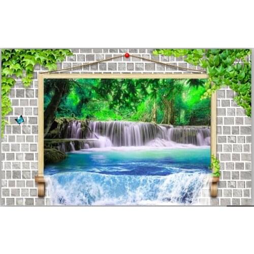 Custom photo wallpapers 3d murals wallpaper for walls stereo waterfall forest living room TV background wall decoration painting