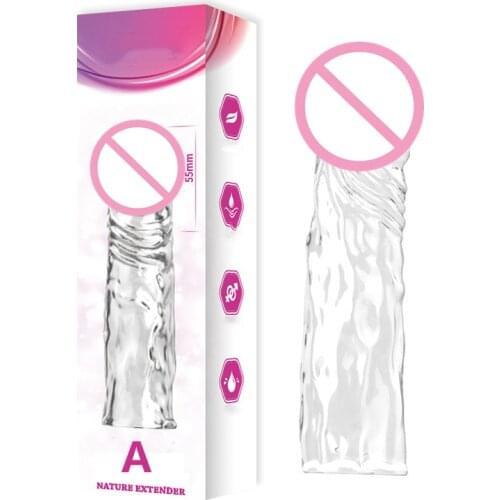Transparent Dildo Penis Sleeve Extender Enlarger Reusable Condom Sex Toys For Men Penis Cock Extender Enhancer Delay Ejaculation