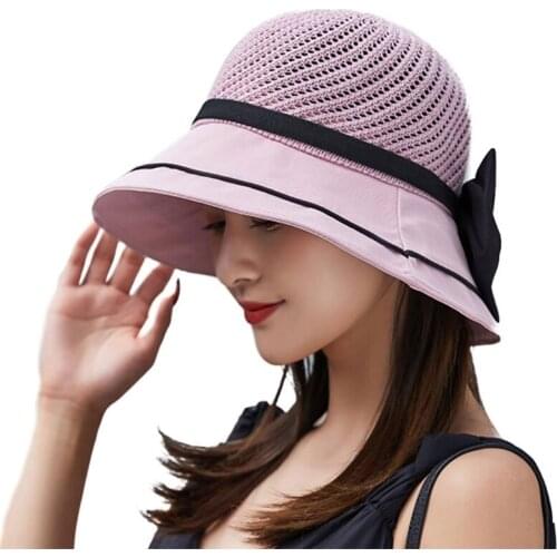 Sun Hats for Women with Wide Brim Bucket Hat Hollowing-Out Breathable Packable Boonie Hat for Beaching
