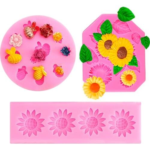 Chocolate Cake Decoration Silicone Mold Cute Sunflower Bee Chrysanthemum Peach Blossom Shape Bakeware Pastry MouldTYPE 1: moule