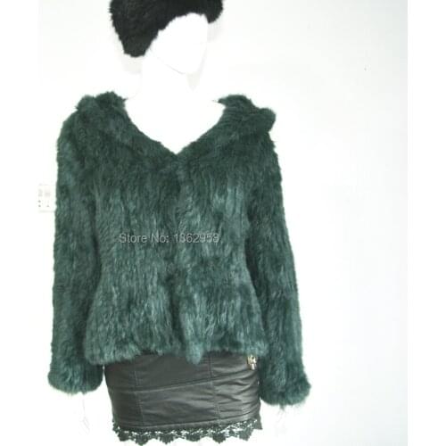 SJ435 Green Colored High Quality Factory Selling Wholesale Price Hood Rabbit Fur Coat