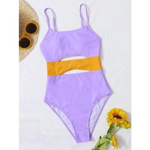One Piece Swimsuit Cute Purple Lady Swimwear Push Up Padded Bikini Woman Beachwear Bikini Bathing Suits 2021 Sexy Swimsuit