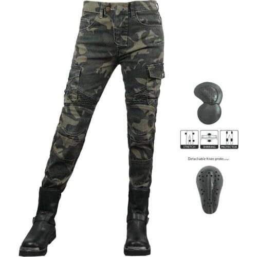 New Style Camouflage Stretch Motorcycle Jeans Womens Motorcycle Racing Cycling Pants Fall-resistant Casual with 4 protection