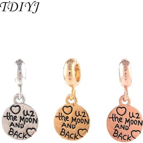 TDIYJ New 6MM Diameter Mixed Round Love you to the moon and back Charms fit for Genuine Leather Bracelets 6Pcs/lot