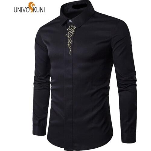 UNIVOS KUNI New Spring And Autumn Casual Men Shirt Embroidery Print Mens Shirts Cotton Long Sleeve Shirts For Men Q5136