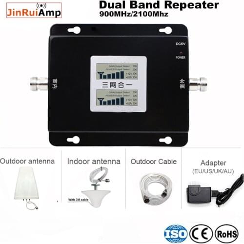 70dB Gain GSM repeater 900 2100 Mobile Signal repeater Cellular signal Booster GSM WCDMA Dual Band Repeater 2g 3g 900 2100mhz
