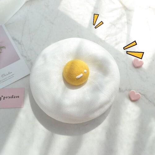 Spring And Summer Thin Breathable Cute Japanese-style Handmade Fried Egg Beret Yolk Painter SOFT Girl Hat Gift Womens New