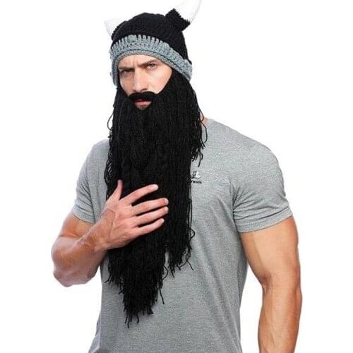 Odin Knitted Nordic Hat Mens Barbarian Vagabond Viking Beard Beanie Horn Hats Handmade Winter Warm Birthday Cool Gifts