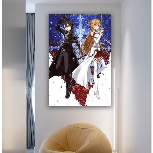 SAO Kirito Asuna Japanese Anime Comics Cute Girl Poster And Prints Art Painting Canvas Wall Pictures For Living Room Home Decor