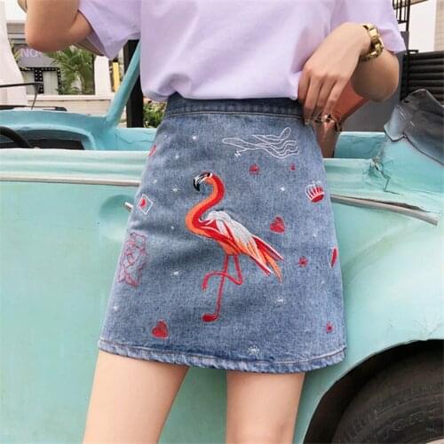 Plus size Women Mini Denim Skirt Zipper Embroidery High Waist Skirt Female 2020 Summer Fashion Loose A-Line Jeans Skirts Short