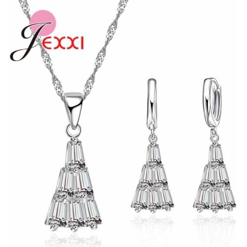 Fast Deliver Woman Jewelry Sets 925 Sterling Silver Shiny Tree Pendant Necklace Korea Stylish Luxury Earring Set