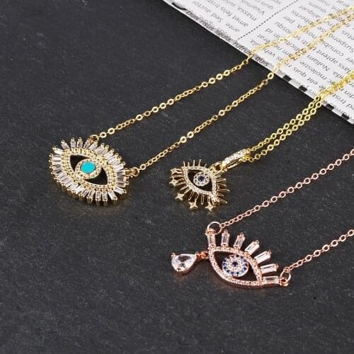 2020 New Rainbow CZ Turkish Eye Necklace For Woman Fashion Colorful Zirconia Gold Long Chain Pendant Necklace Charm Jewelry