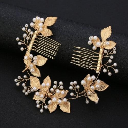 Gold Bridal Hair Vine Gold Leaf Crown Wedding Tiara Bridal Comb Gold Crown Metallic Gold Headbands Flower Hair Vine for Women