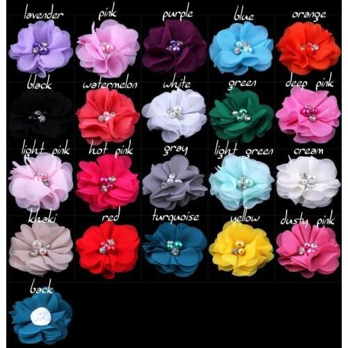 100pcs/lot) 2" DIY Mini Chiffon Flowers with Pearl Rhinestone for DIY Hair Flowers hair Accessories