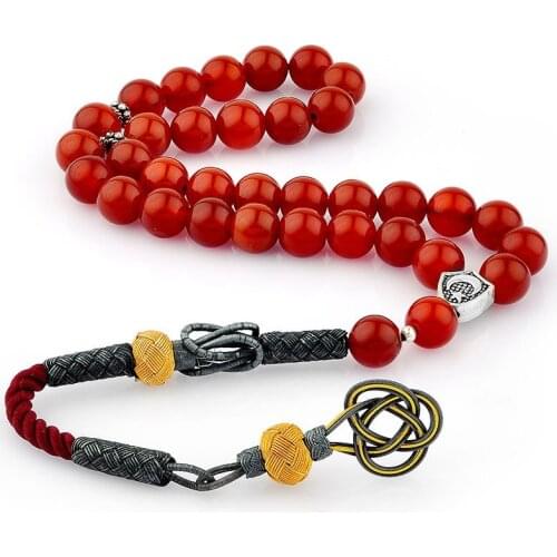 1000 Sterling Silver Handmade Rosary with Kazaz Tassel and Sphere Shaped Agate Stone