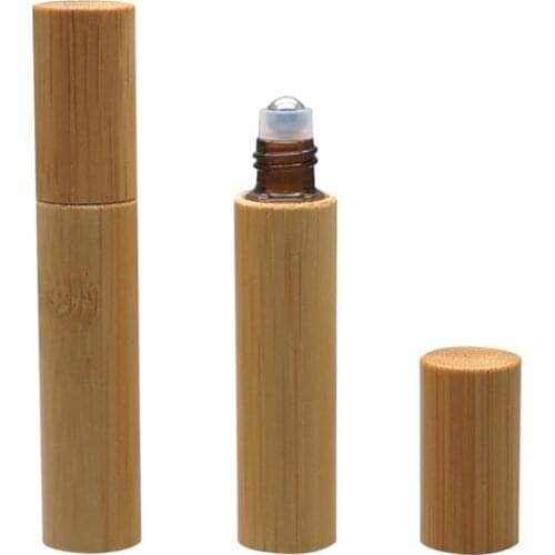 105pcs 10ml Travel Brown Glass Essential Oil Roll On Bottle Bamboo Shell Glass/Steel Roller Ball Eye Cream/Acne removing Vial