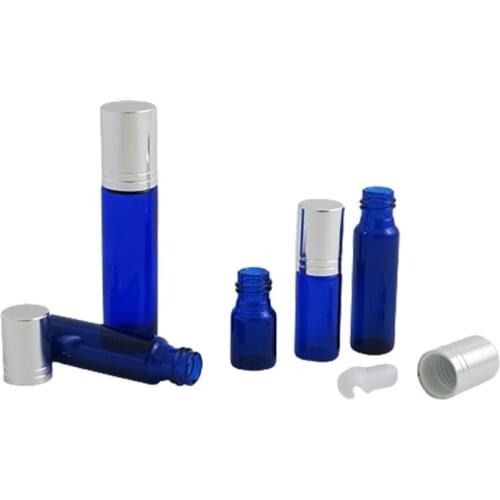 300 x 3ml blue glass roll on bottle Mini glass roll-on bottle with aluminum cap 1/10oz Small Glass Roll on Cosmetic Container