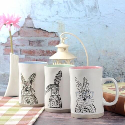 500Ml Creative Cute Illustration Mug Cartoon Rabbit Ceramic Cup Breakfast Coffee Cup Milk Drink Large Capacity