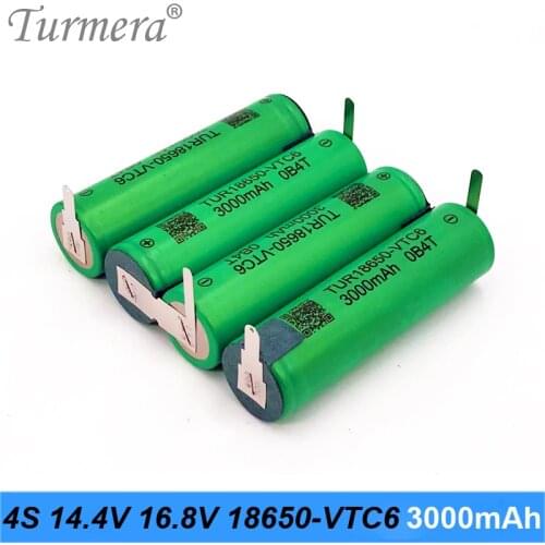 Turmera 4S 14.4V 16.8V VTC6 Battery Pack TUR18650VTC6 3000mAh Battery 30A for Screwdriver Batteries or Air Drone Use Customize