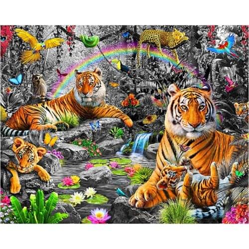 DIY art diamond embroidery painting "Animal Tiger" diamond mosaic full square round rhinestones for family auspicious decoration