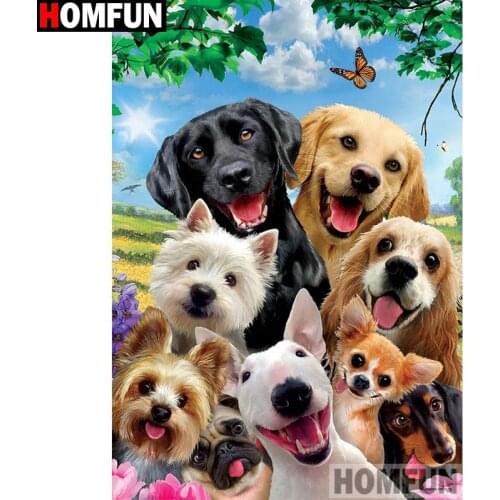 HOMFUN Diamond Painting Cross Stitch "Animal dog" Full Crystal Diamond Embroidery Needlework Craft Home Decor A15135