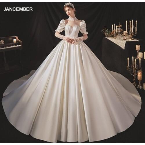 ASN002 Wedding Dress Empire Luxury Fashion High Neck Puff Sleeves Women New Bridal Dress Robe De Mariée Coiffe Africaine