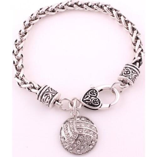 Zinc alloy studded with sparkling crystal VOLLEYBALL charm wheat bracelet link chain