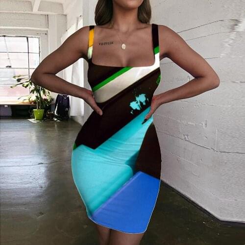 Giyu Brand Music Dress Women Colorful Halter Sleeveless Pigment Sundress Womens Clothing Club Vintage Korean Style Fashion