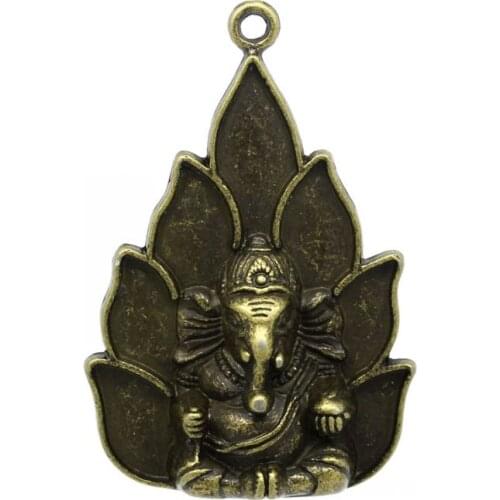 DoreenBeads Retail Charm Pendants Buddha Amulet Antique Bronze Elephant Carved 5.3x3.6cm,5PCs