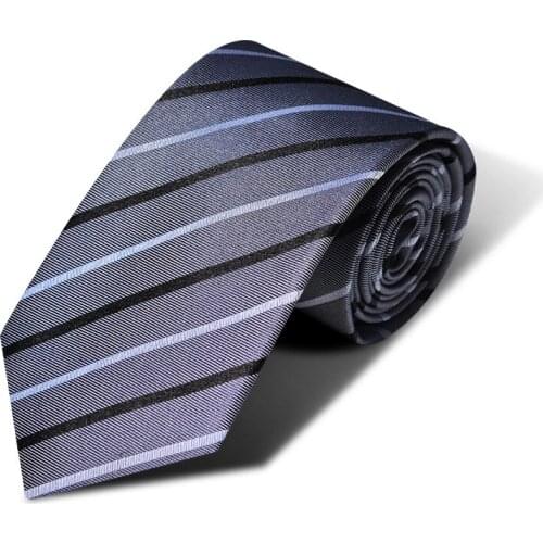 Brand Designer 8 CM Stripe 100% Silk Ties for Men Wedding Party Business Suit Dresses Necktie With Gift Box ( Grey )