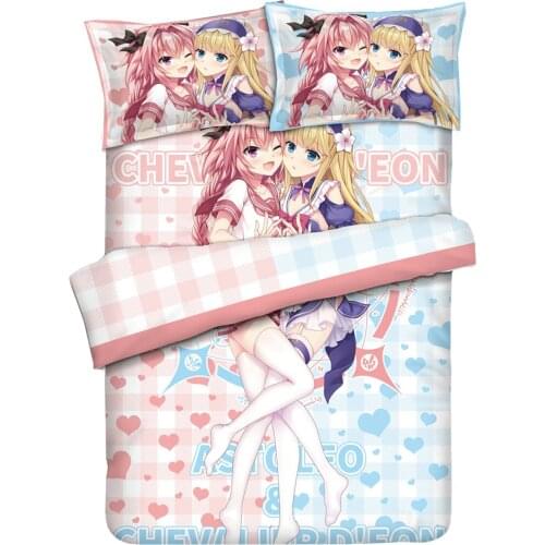Anime JK Fate Astolfo Chevalier D'Eon Girls Love Cosplay Comforter Set Bed Flat Sheet Quilt Cover Pillowcase Bedding 4pcs Sets