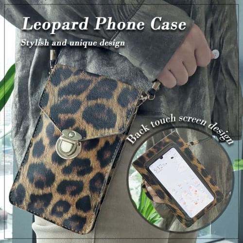 Touch Screen Cell Phone Purse Smartphone Wallet Leather Shoulder Strap Handbag Women Bag Leopard Transparent Phone Bag