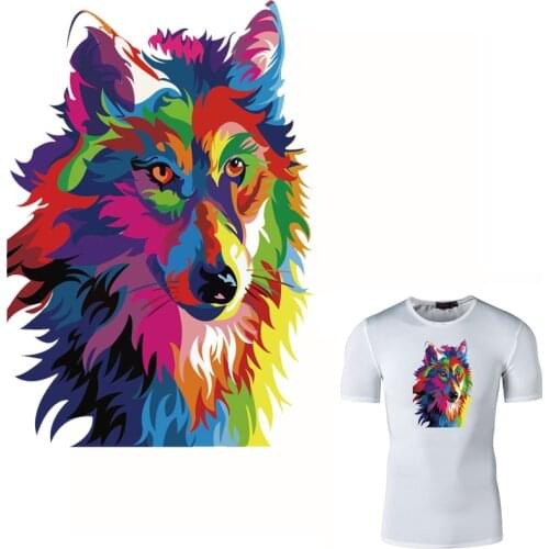 Colorful Wolf Stickers Thermal Patches Flower Applique Garment Accessory New Heat Transfer Washable Diy
