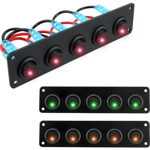 Round Dash Rocker Toggle Switch Panel Waterproof for RV Boat Yacht MarineCar Marine 5 Gang 12-24V LED Interior Parts