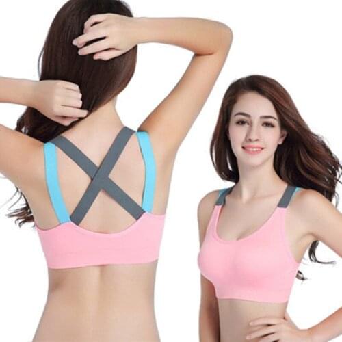 Summer straps, cross back yoga sports bra, womens unrimmed fitness running shockproof sports underwear
