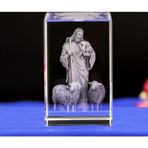 Best gift office home TOP decorative art Religion Christianity Catholicism Jesus Christ sheeps 3D Crystal statue --free ship