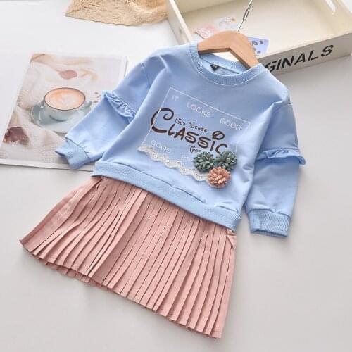 Menoea Girls Autumn Casual Dress Kids Striped Long Sleeve Dresses Children Clothing for 3-7Years Ruffles Pleated Party Dress
