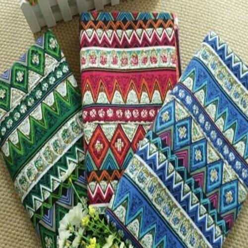 Fashion African Style Vintage Green Red Blue Cotton Linen Fabric Textiles Cotton Linen for Sewing Dress Curtains 50x145cm