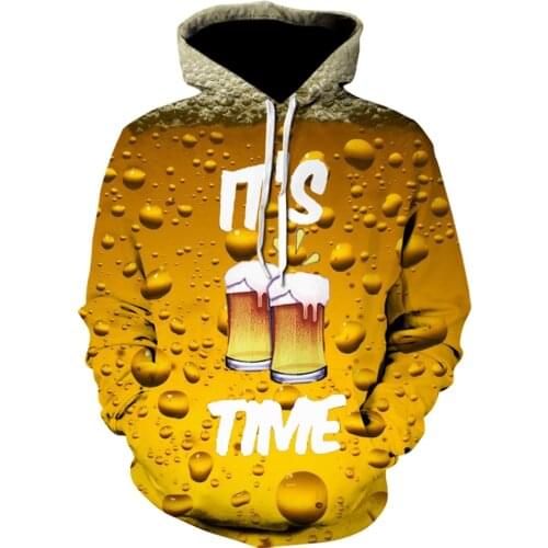 Mens Fashion 3D Beer Printed hoodie 2021 Novelty Sanitary Clothes Hooded Sweatshirt Yellow Autumn/Winter Pullover sudaderas