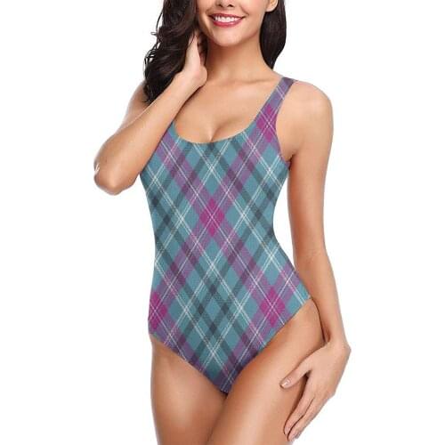 New High Cut Swimwear One-Piece Sexy Swimsuits Swimwear For Women Teen Girls Novely Blue Hot Pink Plaid Christmas